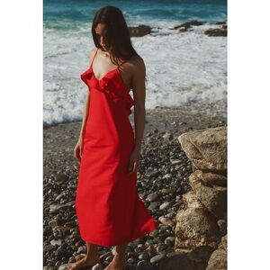 NWT Zara Ruffled Gabardine Midi Dress